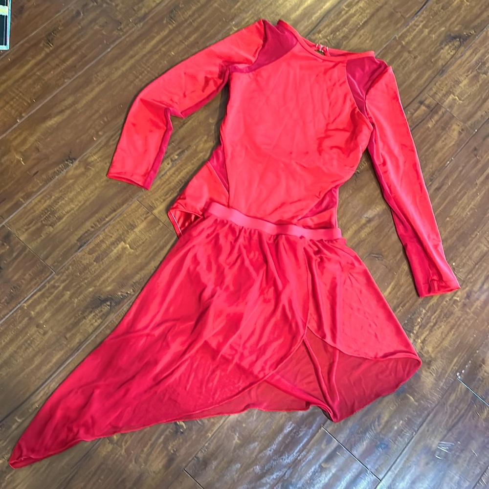Red Open Back Long Sleeve Lyrical Dance Costume Leotard Child S